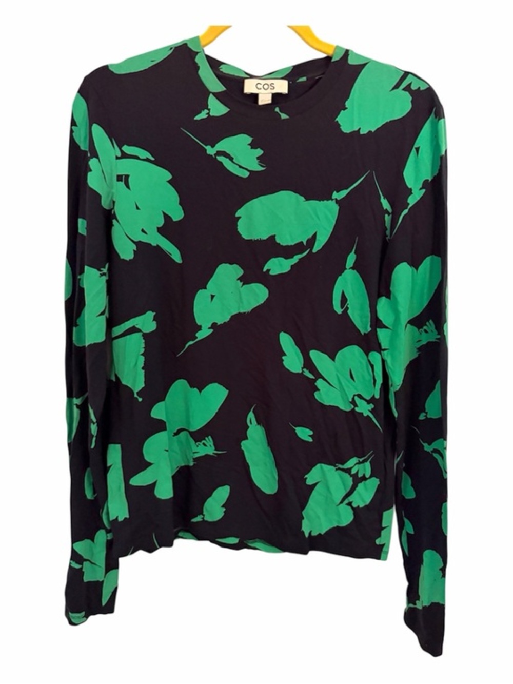 COS S (Eur L) Second Skin Navy Green Floral Fitted Top